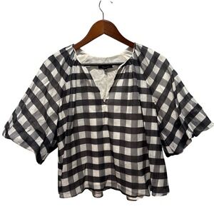 Madewell Gingham Plaid V Neck Cropped‎ Top Shirt Women Size 4
